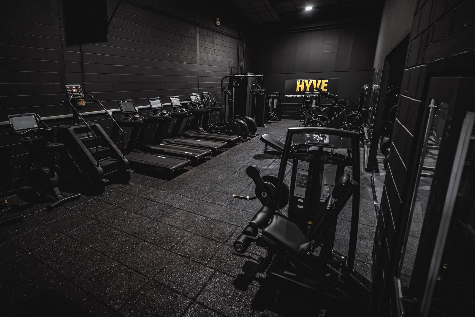 Inside HYVE: the cardio row beneath the HYVE sign